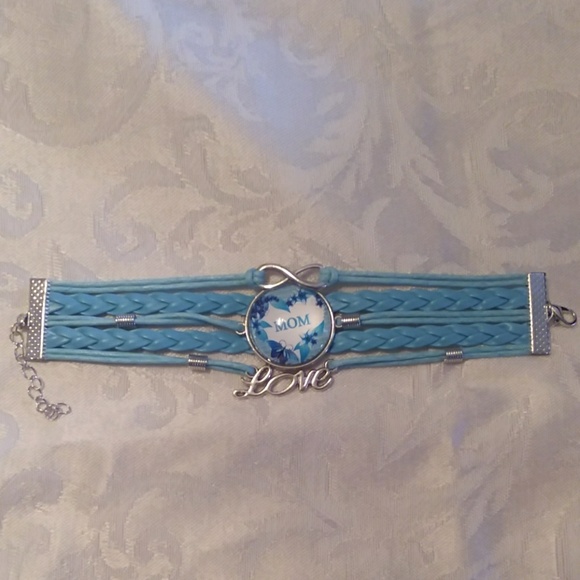 Infinity mom leather charm bracelet,  blue - Picture 2 of 3